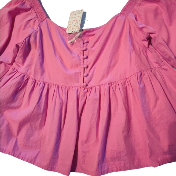 Free People Veronica Poplin Sweetheart Peplum Babydoll Puff Sleeve Blouse - Picture 7 of 15